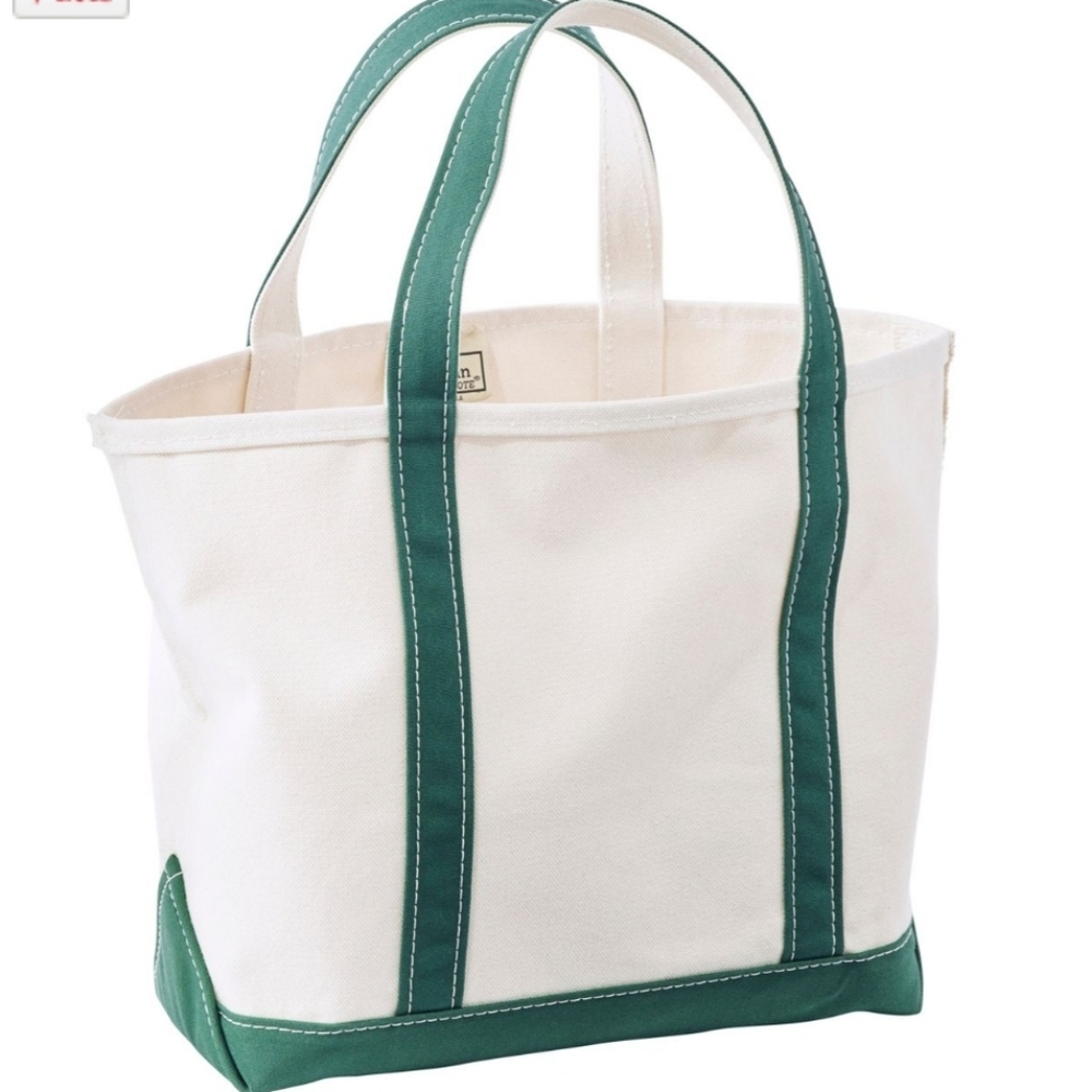 L.L. Bean Canvas Medium Boat Tote Bag "Ho Ho Ho" Custom Mono Green + White USA - Picture 3 of 6